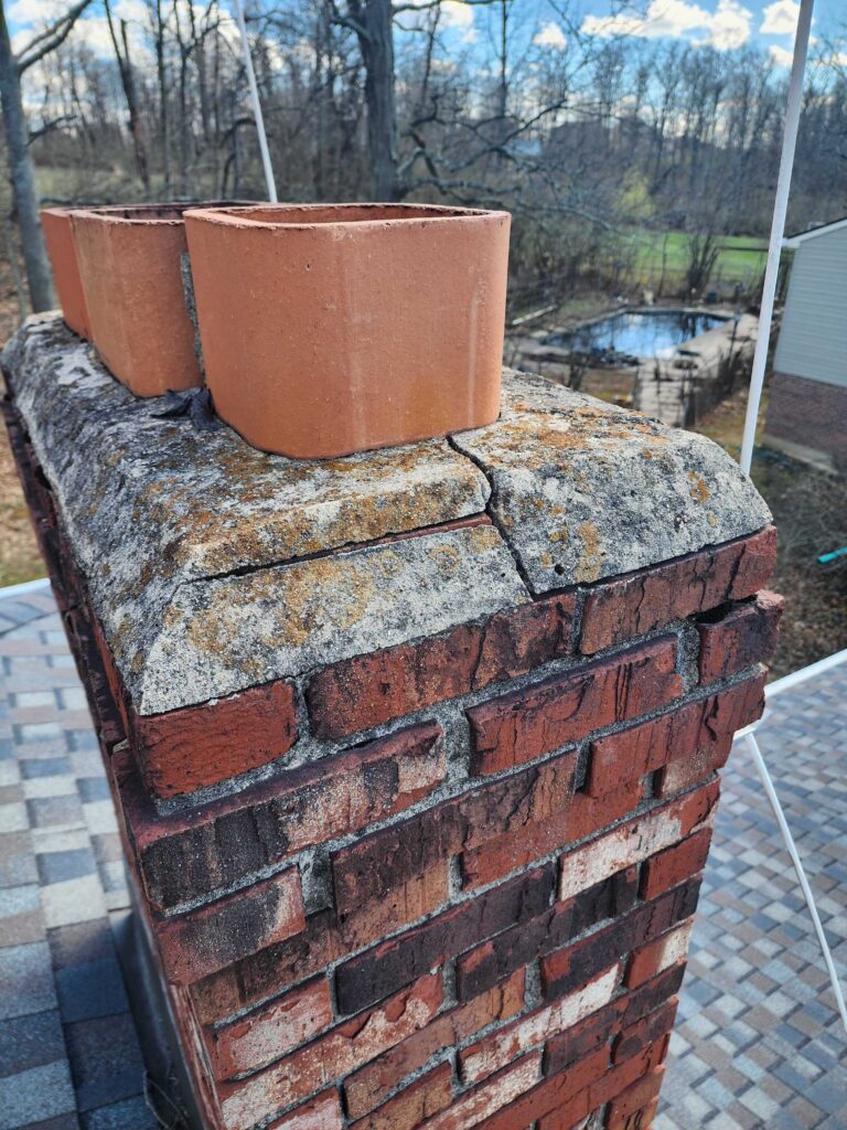 Chimney crown deterioration found during inspection